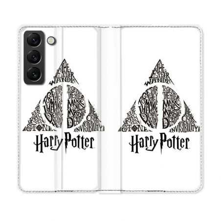 Housse Cuir Portefeuille Pour Samsung Galaxy S22 Plus Harry Potter Hollows triangle Blanc