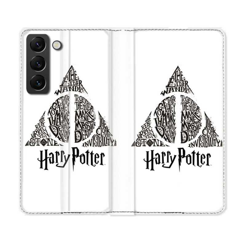 Housse Cuir Portefeuille Pour Samsung Galaxy S22 Plus Harry Potter Hollows triangle Blanc