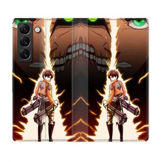 Housse Cuir Portefeuille Pour Samsung Galaxy S22 Manga Attaque Titans Eren Eclair