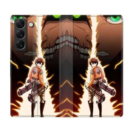 Housse Cuir Portefeuille Pour Samsung Galaxy S22 Manga Attaque Titans Eren Eclair