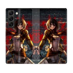 Housse Cuir Portefeuille Pour Samsung Galaxy S22 Manga Attaque Titans Mikasa