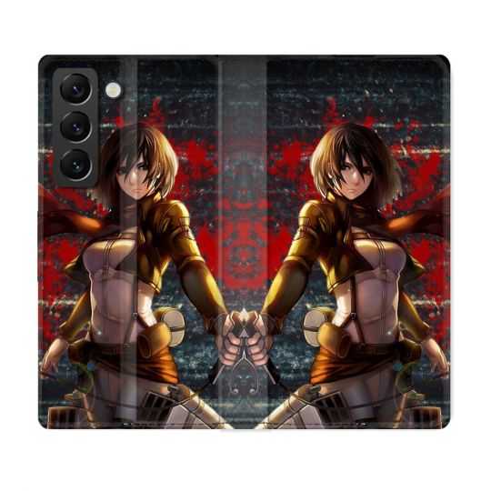 Housse Cuir Portefeuille Pour Samsung Galaxy S22 Manga Attaque Titans Mikasa