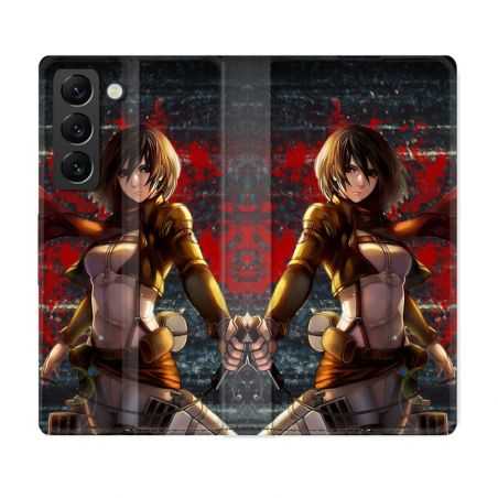 Housse Cuir Portefeuille Pour Samsung Galaxy S22 Manga Attaque Titans Mikasa