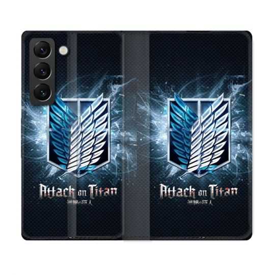 Housse Cuir Portefeuille Pour Samsung Galaxy S22 Manga Attaque Titans Noir