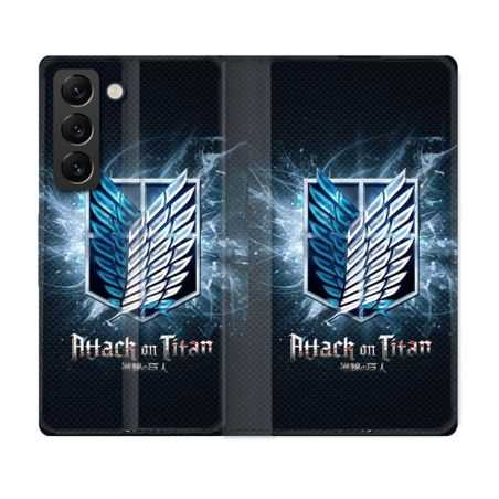 Housse Cuir Portefeuille Pour Samsung Galaxy S22 Manga Attaque Titans Noir