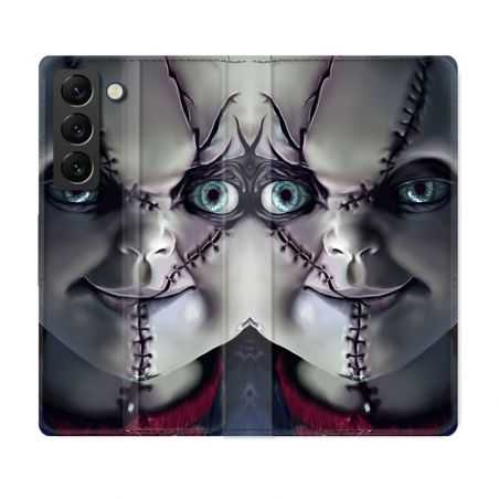 Housse Cuir Portefeuille Pour Samsung Galaxy S22 Plus Horreur Chucky Cicatrice