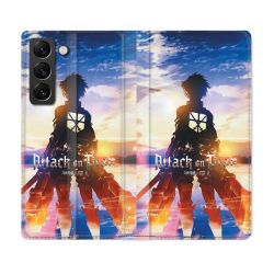 Housse Cuir Portefeuille Pour Samsung Galaxy S22 Manga Attaque Titans Soleil