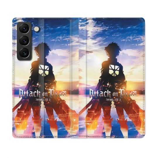 Housse Cuir Portefeuille Pour Samsung Galaxy S22 Manga Attaque Titans Soleil