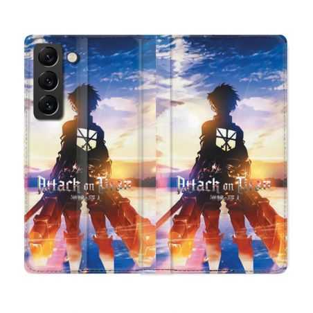 Housse Cuir Portefeuille Pour Samsung Galaxy S22 Manga Attaque Titans Soleil