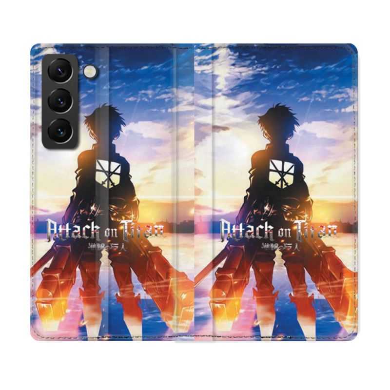 Housse Cuir Portefeuille Pour Samsung Galaxy S22 Manga Attaque Titans Soleil