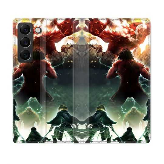 Housse Cuir Portefeuille Pour Samsung Galaxy S22 Plus Manga Attaque Titans Combat