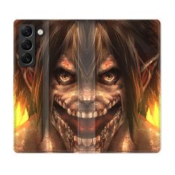 Housse Cuir Portefeuille Pour Samsung Galaxy S22 Plus Manga Attaque Titans Eren Titan
