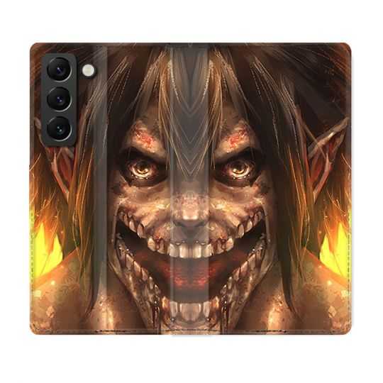 Housse Cuir Portefeuille Pour Samsung Galaxy S22 Plus Manga Attaque Titans Eren Titan