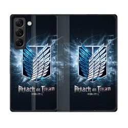 Housse Cuir Portefeuille Pour Samsung Galaxy S22 Plus Manga Attaque Titans Noir