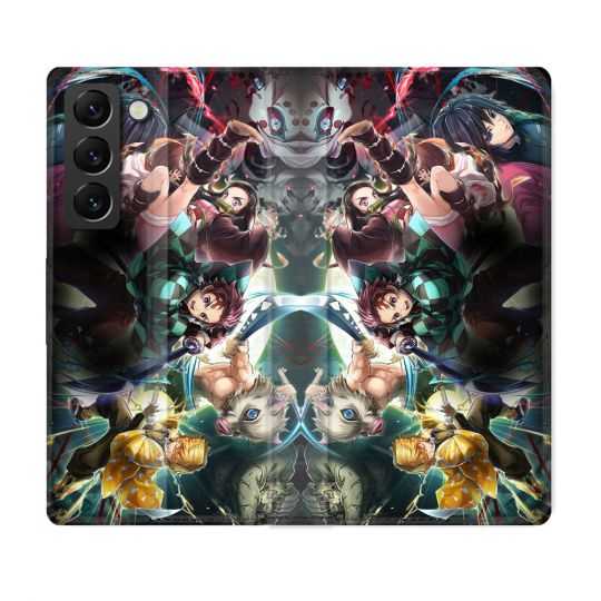 Housse Cuir Portefeuille Pour Samsung Galaxy S22 Plus Manga Demon Slayer Groupe