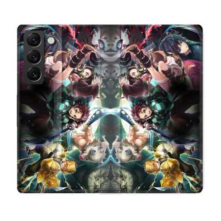 Housse Cuir Portefeuille Pour Samsung Galaxy S22 Plus Manga Demon Slayer Groupe