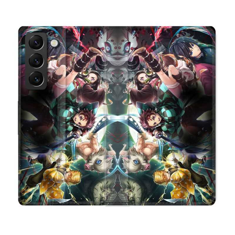 Housse Cuir Portefeuille Pour Samsung Galaxy S22 Manga Demon Slayer Groupe