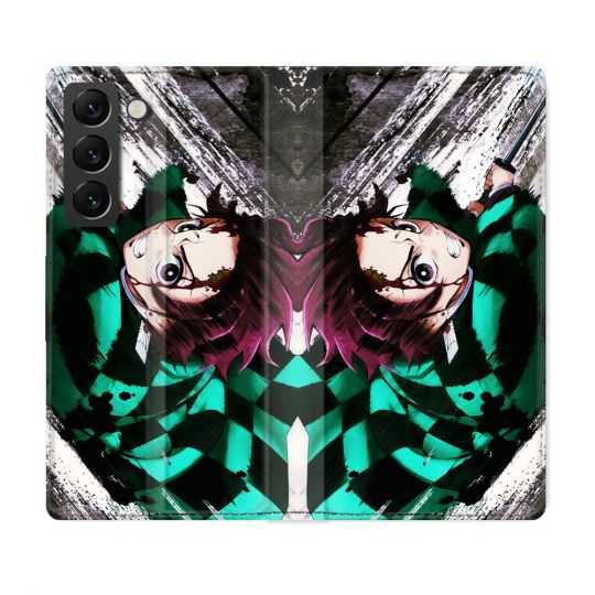 Housse Cuir Portefeuille Pour Samsung Galaxy S22 Plus Manga Demon Slayer Tanjiro
