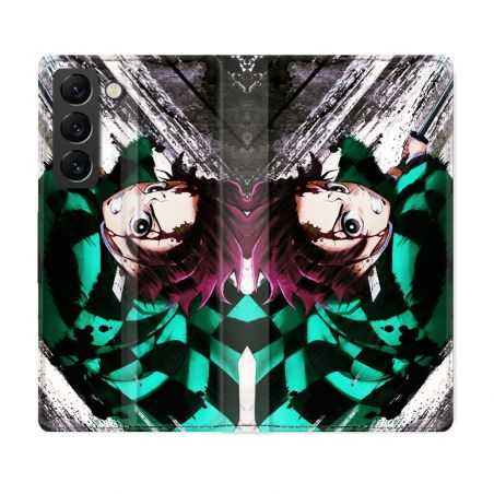 Housse Cuir Portefeuille Pour Samsung Galaxy S22 Plus Manga Demon Slayer Tanjiro