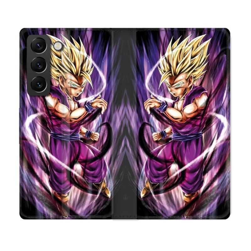 Housse Cuir Portefeuille Pour Samsung Galaxy S22 Plus Manga Dragon Ball Sangohan Violet