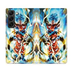 Housse Cuir Portefeuille Pour Samsung Galaxy S22 Plus Manga Dragon Ball Sangoku Blanc