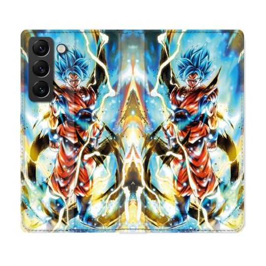 Housse Cuir Portefeuille Pour Samsung Galaxy S22 Plus Manga Dragon Ball Sangoku Blanc