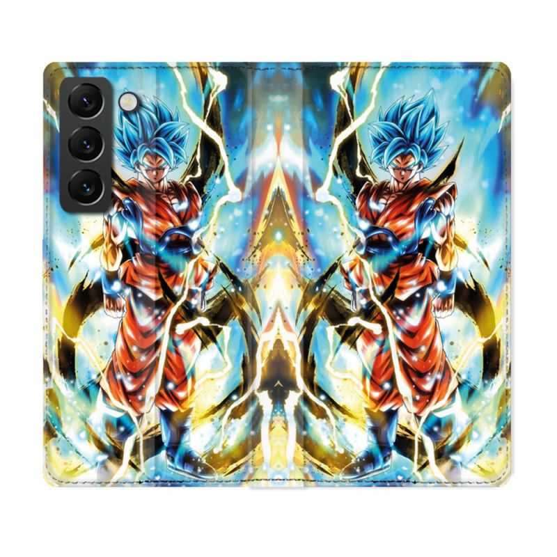 Housse Cuir Portefeuille Pour Samsung Galaxy S22 Plus Manga Dragon Ball Sangoku Blanc