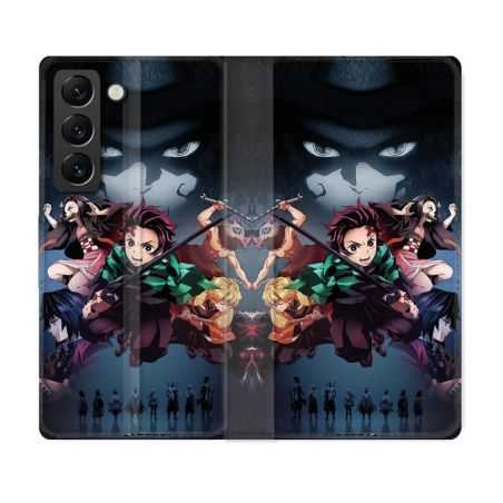 Housse Cuir Portefeuille Pour Samsung Galaxy S22 Manga Demon Slayer Noir