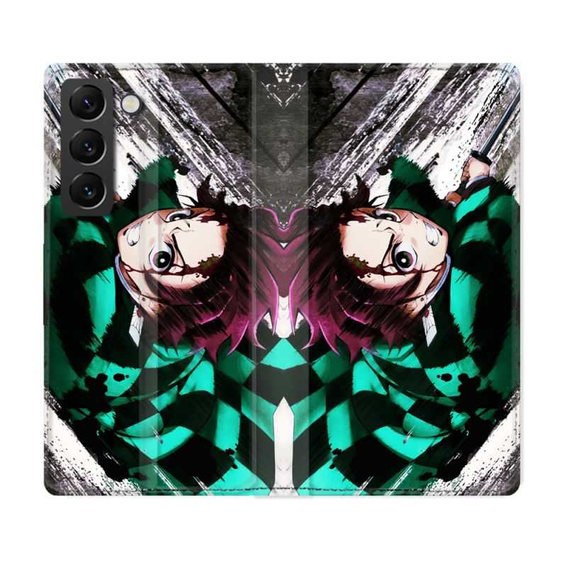 Housse Cuir Portefeuille Pour Samsung Galaxy S22 Manga Demon Slayer Tanjiro