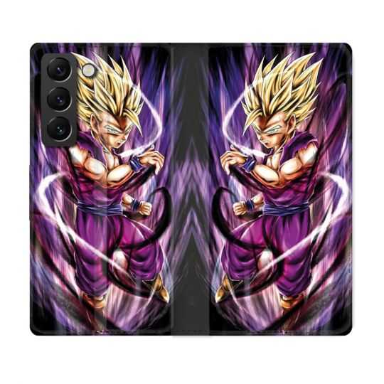 Housse Cuir Portefeuille Pour Samsung Galaxy S22 Manga Dragon Ball Sangohan Violet