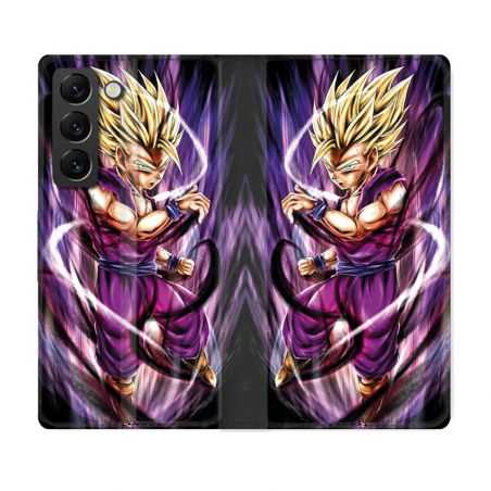 Housse Cuir Portefeuille Pour Samsung Galaxy S22 Manga Dragon Ball Sangohan Violet