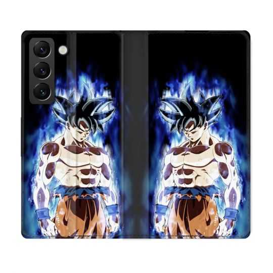 Housse Cuir Portefeuille Pour Samsung Galaxy S22 Manga Dragon Ball Sangoku Noir