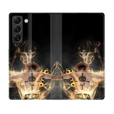 Housse Cuir Portefeuille Pour Samsung Galaxy S22 Plus Manga One Piece Ace Noir