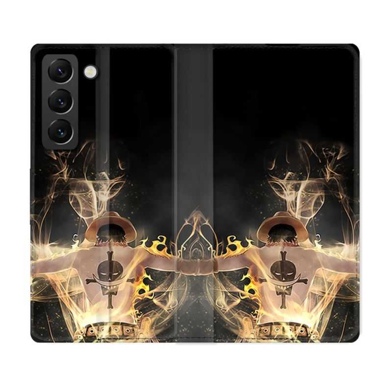 Housse Cuir Portefeuille Pour Samsung Galaxy S22 Plus Manga One Piece Ace Noir