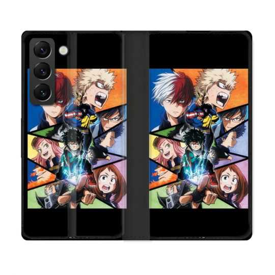 Housse Cuir Portefeuille Pour Samsung Galaxy S22 Manga My Hero Academia Noir