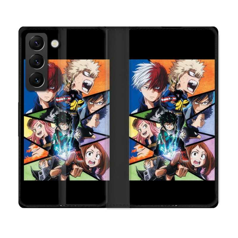 Housse Cuir Portefeuille Pour Samsung Galaxy S22 Manga My Hero Academia Noir