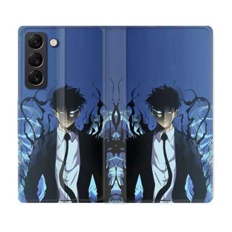 Housse Cuir Portefeuille Pour Samsung Galaxy S22 Plus Manga Solo Leveling Sung Bleu