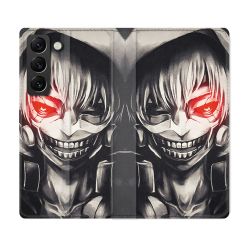 Housse Cuir Portefeuille Pour Samsung Galaxy S22 Plus Manga Tokyo Ghoul Kaneki Noir