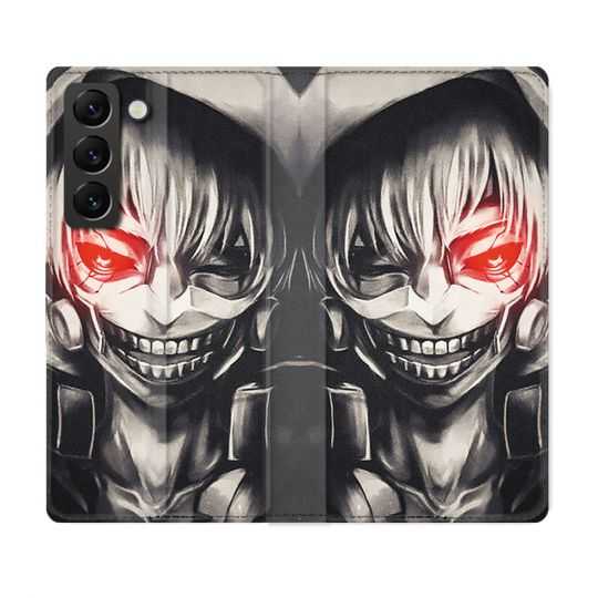 Housse Cuir Portefeuille Pour Samsung Galaxy S22 Plus Manga Tokyo Ghoul Kaneki Noir