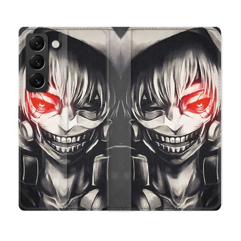 Housse Cuir Portefeuille Pour Samsung Galaxy S22 Plus Manga Tokyo Ghoul Kaneki Noir