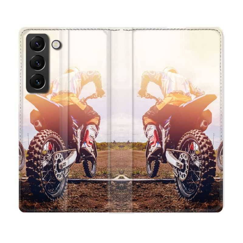 Housse Cuir Portefeuille Pour Samsung Galaxy S22 Plus Moto Cross Soleil