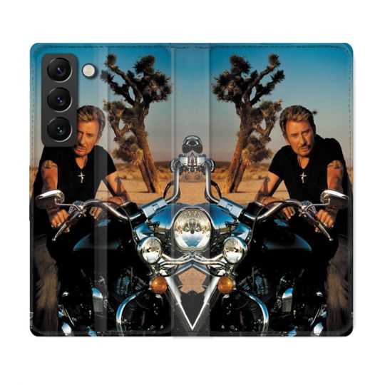 Housse Cuir Portefeuille Pour Samsung Galaxy S22 Plus Musique Johnny Hallyday Moto