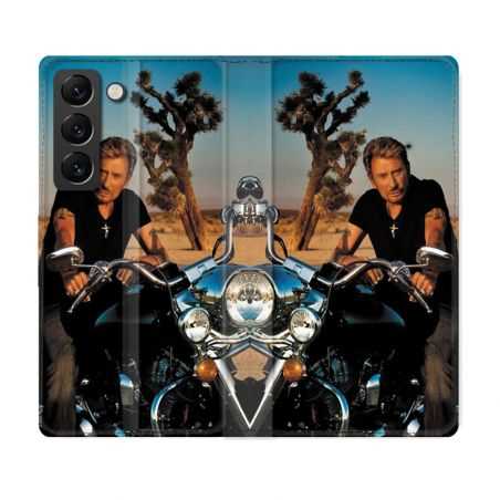 Housse Cuir Portefeuille Pour Samsung Galaxy S22 Plus Musique Johnny Hallyday Moto