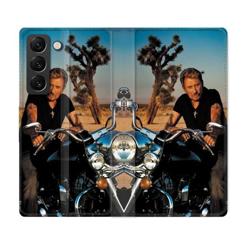Housse Cuir Portefeuille Pour Samsung Galaxy S22 Plus Musique Johnny Hallyday Moto