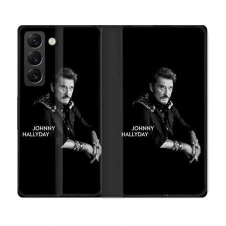 Housse Cuir Portefeuille Pour Samsung Galaxy S22 Plus Musique Johnny Hallyday Noir