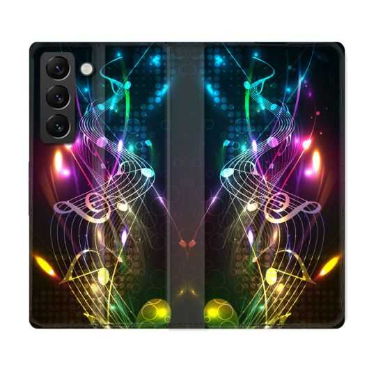 Housse Cuir Portefeuille Pour Samsung Galaxy S22 Plus Musique Partition Multicolore