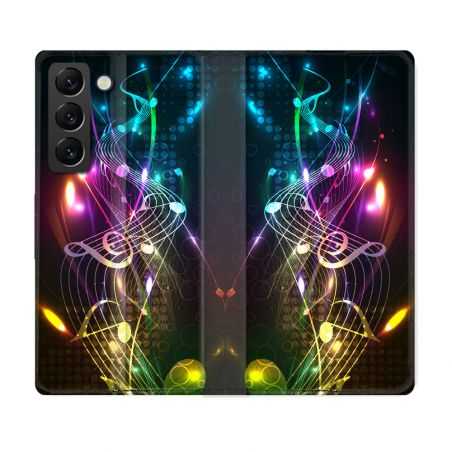 Housse Cuir Portefeuille Pour Samsung Galaxy S22 Plus Musique Partition Multicolore