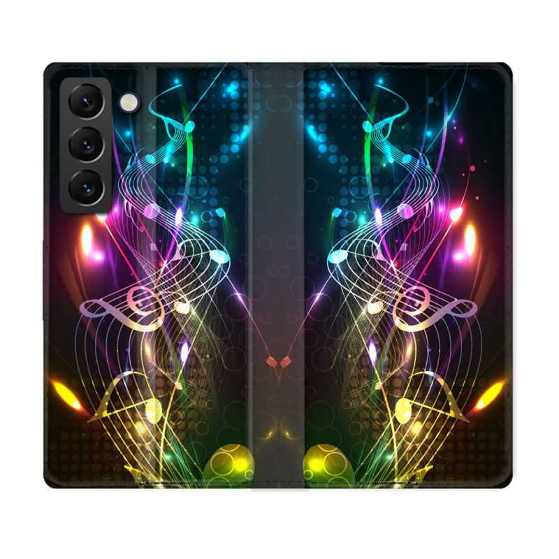 Housse Cuir Portefeuille Pour Samsung Galaxy S22 Plus Musique Partition Multicolore