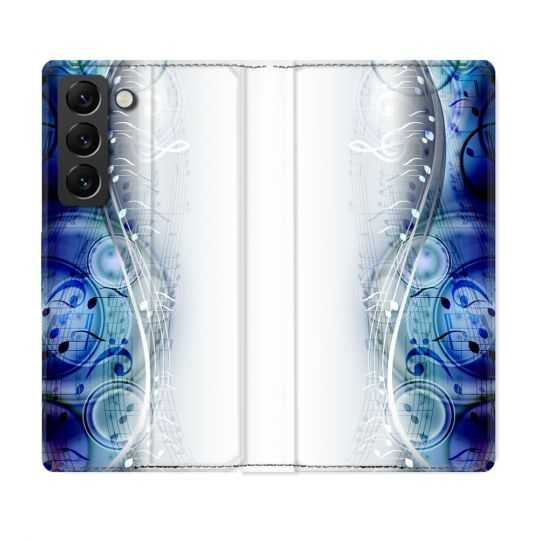 Housse Cuir Portefeuille Pour Samsung Galaxy S22 Plus Musique Partition Vague