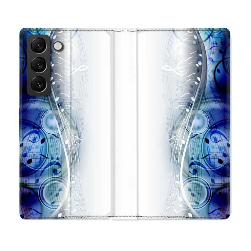 Housse Cuir Portefeuille Pour Samsung Galaxy S22 Plus Musique Partition Vague